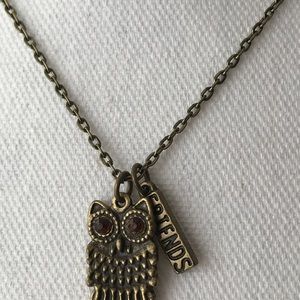 Owl friends brass toned necklace